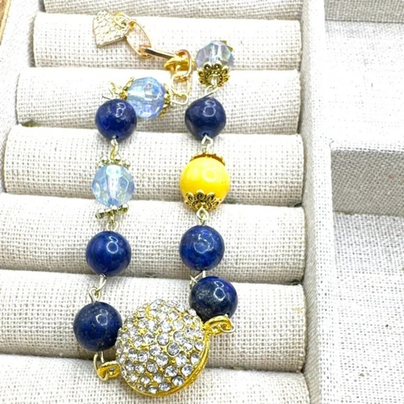 lazuli beads adjustable gold rope bracelet in gold/colorful/maximalist - Picture 2 of 16